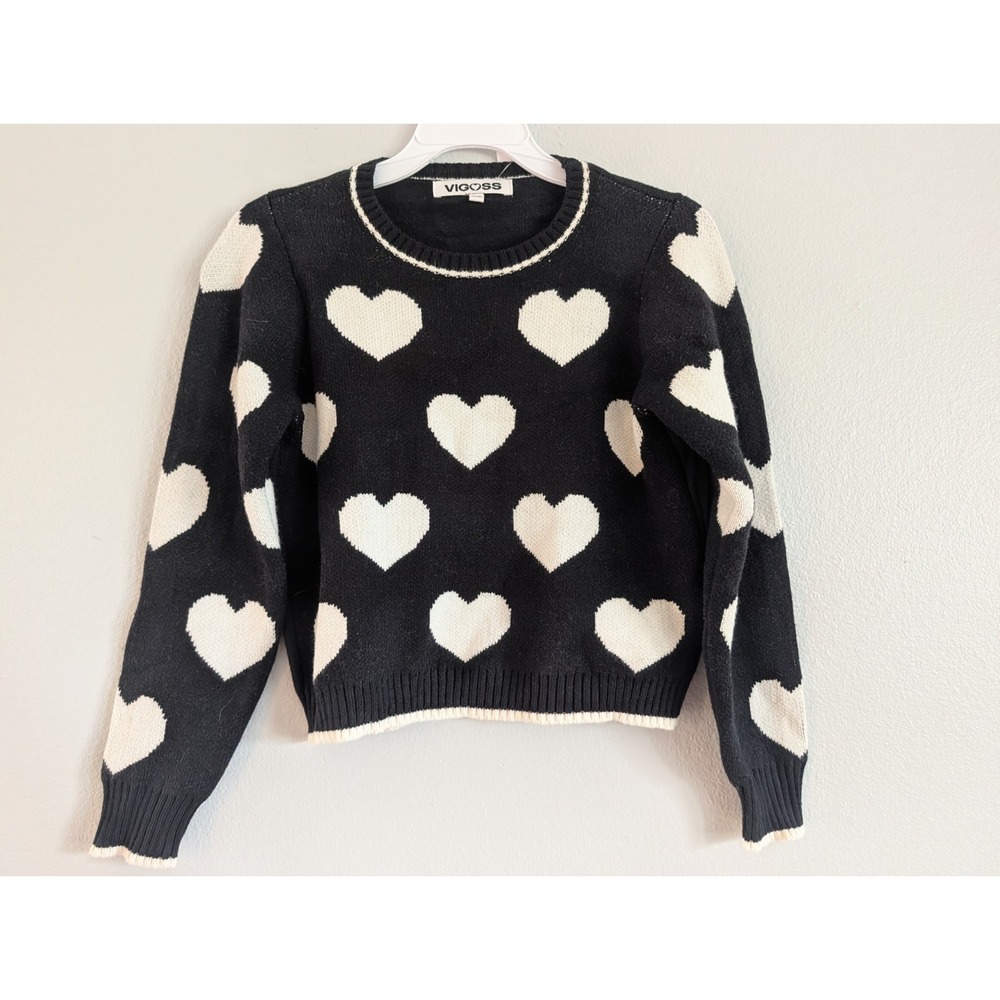 VIGOSS Girls Heart Sweater Top Knit Black White Size Large 14 New W Tags